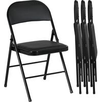 Juego de 4 Sillas Plegables Acolchadas con Respaldo y Estructura de Acero para Salón Comedor Cocina 45x46x78 cm Negro