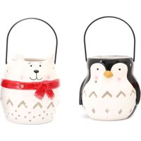 Lot de 2 lanternes de Noël ours et pingouin XMAS