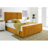 Gracie Mustard Plush Velvet Matching Buttons Single Bed Frame