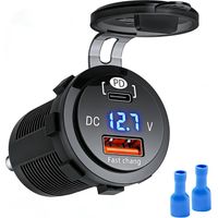 Car Charger Socket, USB C 48W Total Output Car Charger Socket with USB-C PD & USB-A Fast Charging Dual Port 12V/24V Waterproof Cigarette Lighter Adapter for Campervan Motorcycle RV Marine