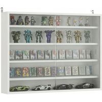 Vitrina de Pared de Madera con Estantes Ajustables y 2 Puertas Correderas de Cristal 80x9,5x60 cm Blanco