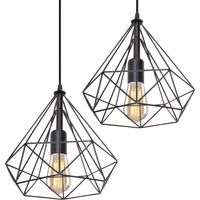 2PCS Antique 25CM Diamond Pendant Light Retro Pendant Lights Black Industrial Metal Chandelier Vintage Ceiling Lights