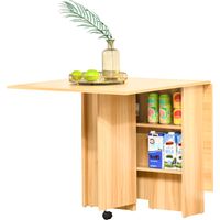 Tavolo Pieghevole con Ruote, Tavolo da Pranzo di Design, Richiudibile Salvaspazio, Design Moderno, con Ruote, Ripiani Portaoggetti, 140 × 80 × 74cm,