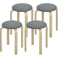 Taburetes Redondos de Madera Apilables con Asiento Acolchado Gris, Juego de 4, 45x35x45 cm