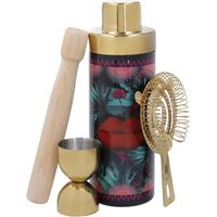 Mikasa x Sarah Arnett 4pc Cocktail Shaker Set, Set di shaker da cocktail in acciaio inox con Shaker de 600ml, doppio Jigger, Strainer e Muddler - Kit de Bartender per Home Bar.