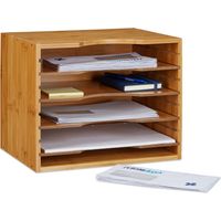 Relaxdays – Corbeille à courrier en bambou 4 niveaux – Dimensions 26,5 x 33,5 x 24,5 cm – Organiseur de bureau décoratif et durable