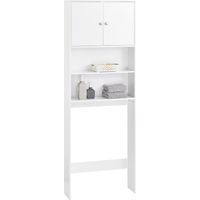 Sobuy – Meuble WC BZR165W – Rangement au-dessus toilettes – 2 portes, 2 étagères ouvertes – Bois MDF, dimensions L65 x P20 x H182 cm – Dispositif anti-basculement