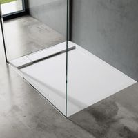 doporro Duschtasse Duschwanne 75x100x4 flach Mineralguss in Weiß inkl. Ablaufgarnitur AL06 DIN-Anschlüsse für bodenebene Montage geeignet Geoma04