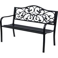 2-Sitzer Gartenbank Parkbank mit ausziehbarem Tisch Sitzbank Bank 240kg belastbar Terrassenbank mit Rücken- & Armlehnen Gartenmöbel für Terrasse, Garten Außenbereich 150x58,5x90 cm Schwarz