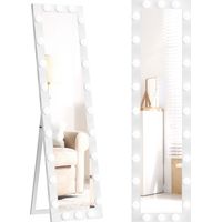 Ganzkörperspiegel 150x40 cm LED Spiegel mit 24 Glühbirnen 3 Lichtfarbe. freistehend oder anlehnbar Weiß