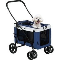 Cochecito para Perros Plegable con Vagón Desmontable 4 Puertas con Cremallera 2 Correas de Seguridad y Cojín Azul