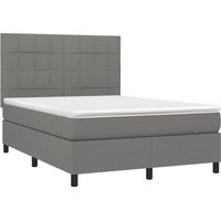 Box Spring Bed with Mattress&LED Dark Grey 140x200 cm Fabric vidaXL