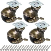 Bronze Ball Wheel, 50mm Ball Casters, Rounded Ball Casters with Brake, Replacement for Furniture, Sofas, Chairs, Cabinets, 4 Pack