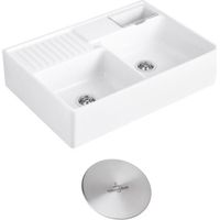 VILLEROY ET BOCH Fregadero Tradition 89,5 x 63 desagüe manual cerámico blanco + Tapa de desagüe de acero macizo