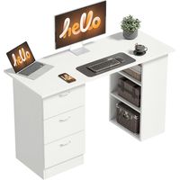 Scrivania Porta PC con 3 Cassetti e 3 Ripiani, Scrivania per Camera e Ufficio 120x49x72cm Bianco