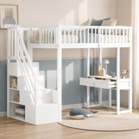 Etagenbett 90/200 cm bianco con tavolo multifunzione e scala contenitore