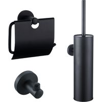 FugaFlow Eccelente Ensemble d’accessoires WC - porte-brosse WC - fermé - porte-serviette - porte-rouleau WC - avec couvercle - noir mat