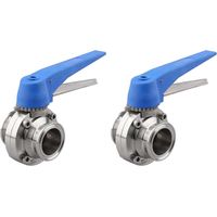 2 vannes papillon avec poignée à gâchette bleue, en acier inoxydable 304, raccord Tri-Clamp (vanne papillon Tri-Clamp de 1,5 pouce)