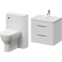 Oslo Gloss White 1150mm Wall Mounted Vanity Unit Toilet Suite with Fina Basin - 1150mm - Oslo Standard HandleWith Jubilee Toilet Pan and Seat
