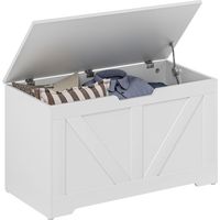 Coffre de rangement pour chambre à coucher 100L avec couvercle à charnière de sécurité 80x40x45 cm Blanc