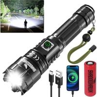 Lampe Torche LED Ultra Puissante, 500000 Lumens Lampe de Poche Rechargeable, XHP70.2 Lampe Tactique, IP67 Étanche, 5 Modes USB Torche, pour Camping Randonnée Urgence-DOU