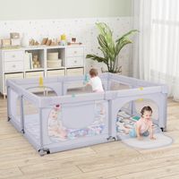 Box per bambini con materasso e 50 palline da gioco 4 anelli di chiusura e 4 porte con cerniera grigio chiaro