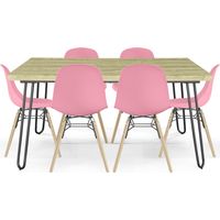 Tischset Hairpin (90x150 cm) + 6 Essstühle Nordische Skögur Pink