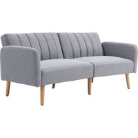 Canapé Cama 2 Plazas Plegable Tapizado Lino Sintético Respaldo 3 Niveaux Reposabrazos Démontables Gris 173x75x73 cm