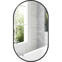 Miroir de salle de bain ovale à fixation murale avec cadre en aluminium, orientation verticale ou horizontale, 40 x 70 cm, noir