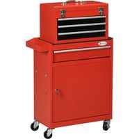 Carrello Porta Attrezzi 2 in 1 con Cassetta Rimovibile e Armadietto con Chiave in Acciaio, Rosso
