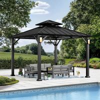 Gazebo Pavillon Tonnelle en acier thermolaqué 3x3 m - Toit en acier durable - Résistante aux intempéries et UV - Pavillon avec 4 lampes solaires LED - Modern Shade