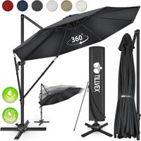 tillvex® Premium Alu Sonnenschirm 330 cm Beige + Abdeckung & Windsicherung Ampelschirm 6-Fach Verstellbar mit Kurbel Gartenschirm 360° Drehbar Neigbar Kippbar Kurbelschirm UV50+ Groß wasserdicht