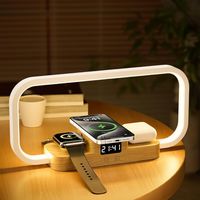 3-en-1 Lampe de Chevet avec Chargeur sans Fil & Port USB, Lampe Table Dimmable 5 Couleurs à Commande Tactile