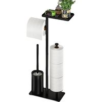 Porte-papier toilette sur pied – Support de papier toilette en métal antirouille pour 3 rouleaux avec base antidérapante et étagère pour téléphone et petits objets(étagère)