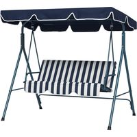 Columpio balancín 3 plazas con cojín techo ajustable marco acero 172x110x153 cm rayas azul blanco