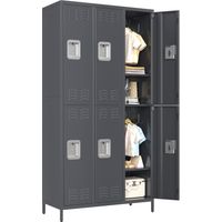 Armoire de rangement en métal verrouillable, avec 6 compartiments et trous de ventilation - Coffre de sécurité pour entreprises, écoles, salles de sport et bureaux - Gris foncé