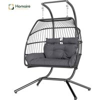 HOMAIRE Hängesessel faltbar 2 Personen Polyrattan Outdoor Balkon Terrasse Dunkelgrau