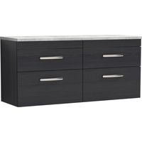 Nuie Athena Wall Hung 4-Drawer Vanity Unit with Bellato Grey Worktop 1200mm Wide - Charcoal Black Woodgrain