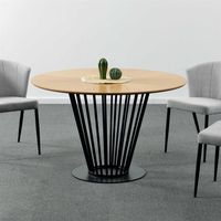 Oak Round Dining Table 120cm Top with Black Metal Legs 4 Seater Home