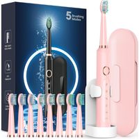 Brosse à dents électrique sonique pour adultes et enfants - Brosse à dents électrique rechargeable pour enfants de 12 ans et plus et adultes avec 8 têtes de brosse et étui de voyage, autonomie de 120