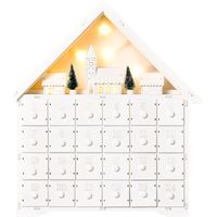 Calendrier de l'Avent Madera 24 Tiroirs LED Lumineux Maison 39x9x42 cm Blanc