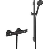 Hansgrohe Brauseset Ecostat Comfort Mischer + 2-Strahl-Handbrause + Unica-Stange 65 cm, Mattschwarz (13116670-Lack)