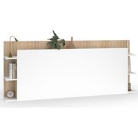 Idmarket – Tête de lit sur pied CIRI 140/160 cm – Rangements intégrés blanc et bois – Dimensions 195 x 21,5 x 80 cm – Panneaux de particules