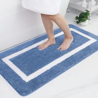 1 Tapis de bain, microfibre, antidérapant, absorbant, 60x120 cm, bleu, salle de bain