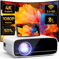 Vidéoprojecteur 4K Supporté, Natif 1080P 5G WiFi Bluetooth Projecteur avec 50% Zoom, Mini Projecteur Portable LED Rétroprojecteur Home Cinéma 200'' pour Smartphone/TV Stick/HDMI/USB