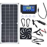 Kit de panneau solaire 10W, chargeur de batterie solaire et mainteneur avec contrôleur 10A+ventilateur d'extraction, chargeur de batterie monocristallin pour voiture, camping-car, marine, bateau