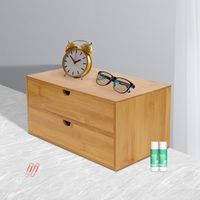 Caja organizadora de bambú para escritorio - mini caja organizadora de bambú para escritorio con 2 cajones