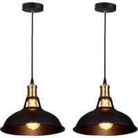 Stoex – Lot de 2 lustres suspension industrielle vintage E27 – Abat-jour noir ajustable pour cuisine, salle à manger, salon, chambre, restaurant