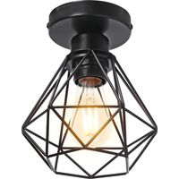 Stoex – Plafonnier industriel en métal noir – Suspension vintage cage diamant – Dimensions 16x16x18cm – Douille E27 – Tension 220-240V