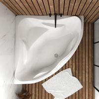 ECOLAM® Badewanne Eckwanne Ewa 134x134 cm symmetrisch Acryl weiß Ablaufgarnitur Ablaufgarniur Automatik Füße Silikon